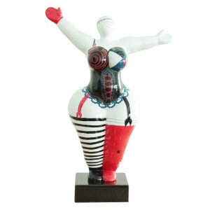 Statue femme bras levés corset rouge noir et bleu H54 cm - LADY LACE