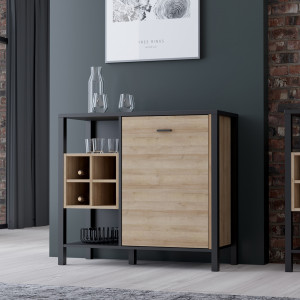 Buffet L94 cm décor noir et effet chêne avec poignée noir - MODE