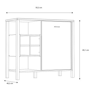 Buffet L94 cm décor noir et effet chêne avec poignée noir - MODE