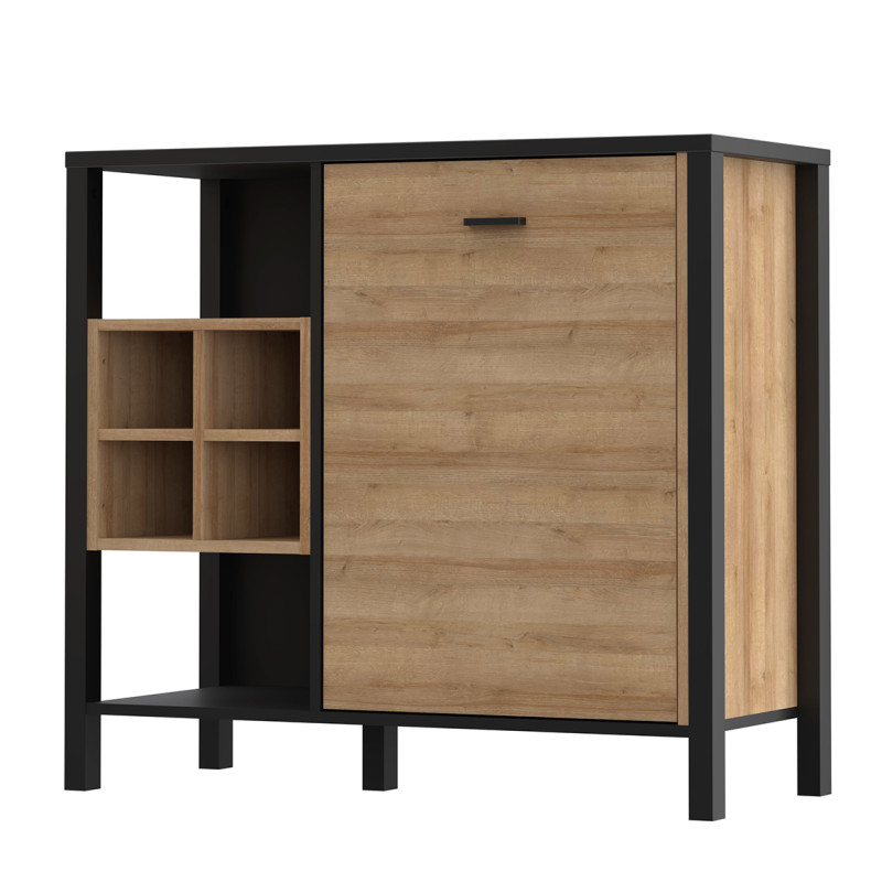 Buffet L94 cm décor noir et effet chêne avec poignée noir - MODE