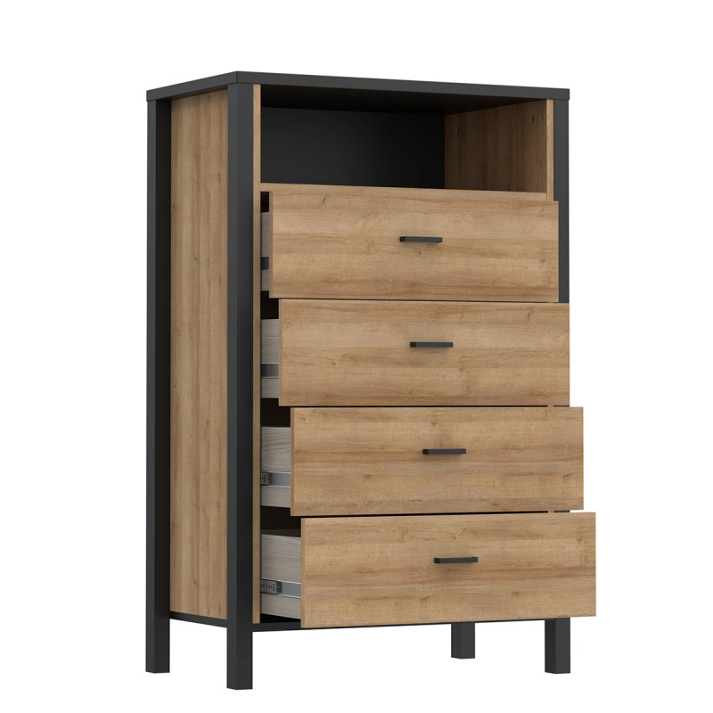 Chiffonnier décor noir et effet chêne avec poignées noir - MODE