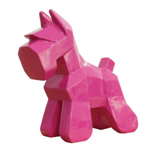 Statue chien terrier écossais géométrique peinture rose H30 cm - JOCK