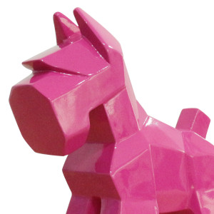 Statue chien terrier écossais géométrique peinture rose H30 cm - JOCK