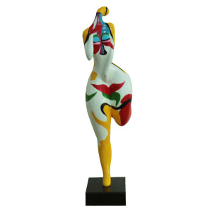 Statue femme tête en l'air et peinture abstraite H59 cm - WOMAN FACE