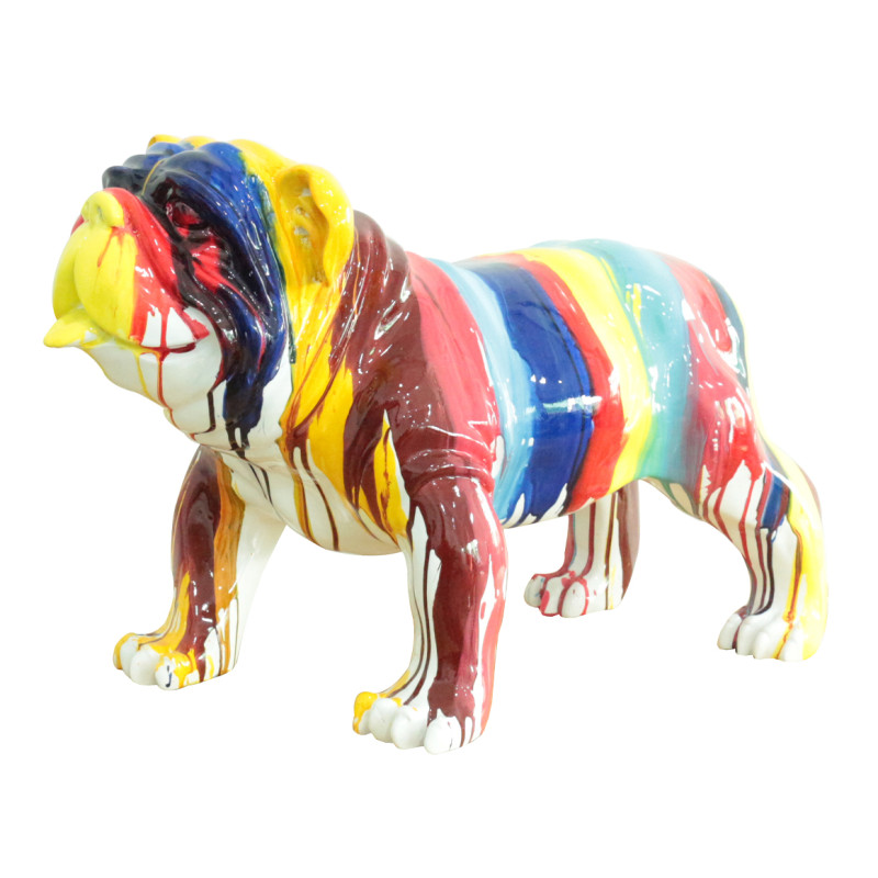 Statue chien avec coulures multicolores H38 cm - BULLDOG DRIPS 01