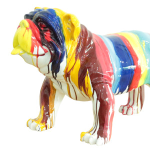 Statue chien avec coulures multicolores H38 cm - BULLDOG DRIPS 01