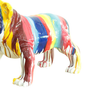 Statue chien avec coulures multicolores H38 cm - BULLDOG DRIPS 01
