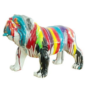 Statue chien avec coulures multicolores H38 cm - BULLDOG DRIPS 02