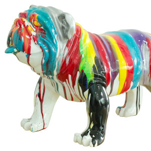 Statue chien avec coulures multicolores H38 cm - BULLDOG DRIPS 02