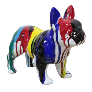 Statue chien boston terrier avec coulures multicolore H18 cm - WINSTON
