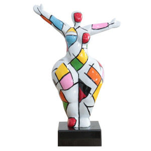 Statue femme bras levés carreaux multicolores H34 cm - LADY SQUARE