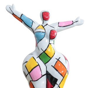 Statue femme bras levés carreaux multicolores H34 cm - LADY SQUARE