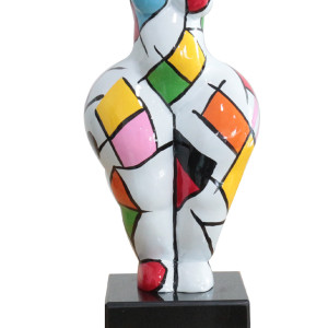 Statue femme bras levés carreaux multicolores H34 cm - LADY SQUARE