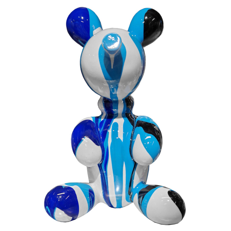 Statuette nounours balloon blanc noir et bleu H17 cm - LOTSO DRIPS 01