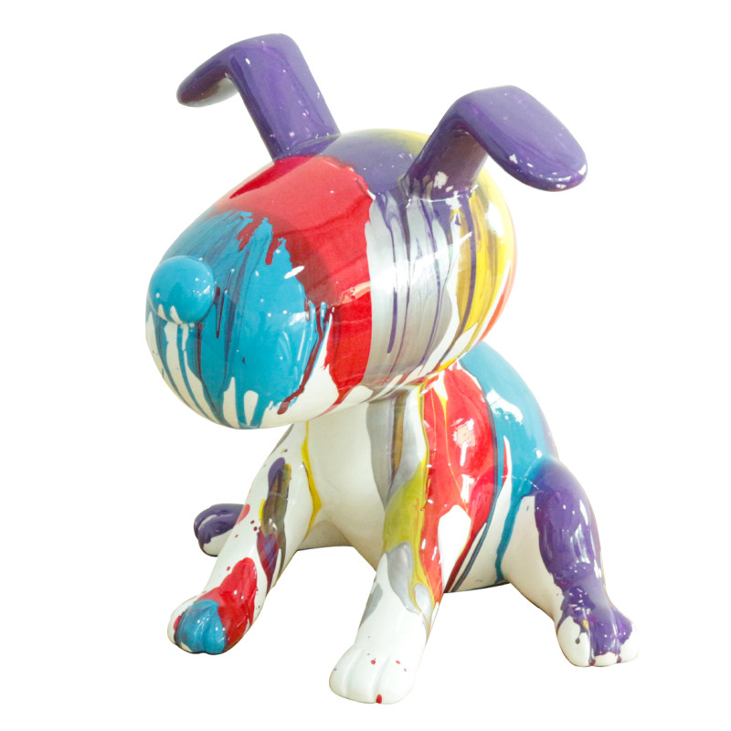 Statue chien assis avec coulures multicolores H25 cm - SNOOP DRIPS