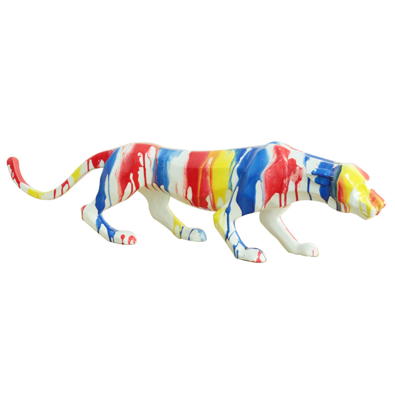 Statue panthère avec coulures peintures multicolores L85 cm - BAGHEERA