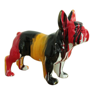 Statue chien boston terrier avec coulures multicolore H27 cm - GUNTHER