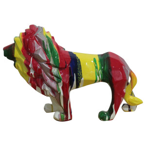 Statue lion géométrique avec coulures multicolores H50 cm - SCAR