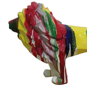 Statue lion géométrique avec coulures multicolores H32 cm - SCAR