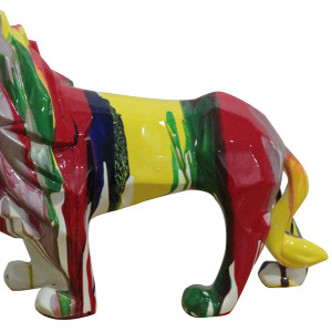 Statue lion géométrique avec coulures multicolores H32 cm - SCAR