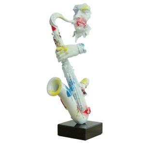 Statue saxophoniste avec saxophone blanc et multicolore H62 cm - SONG