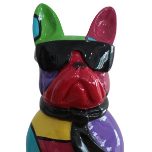 Statue chien bulldog assis noir et multicolore H37 cm - KARL 01