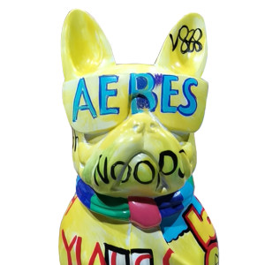 Statue chien bulldog assis avec graffiti multicolores H37 cm - KARL 02