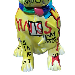 Statue chien bulldog assis avec graffiti multicolores H37 cm - KARL 02
