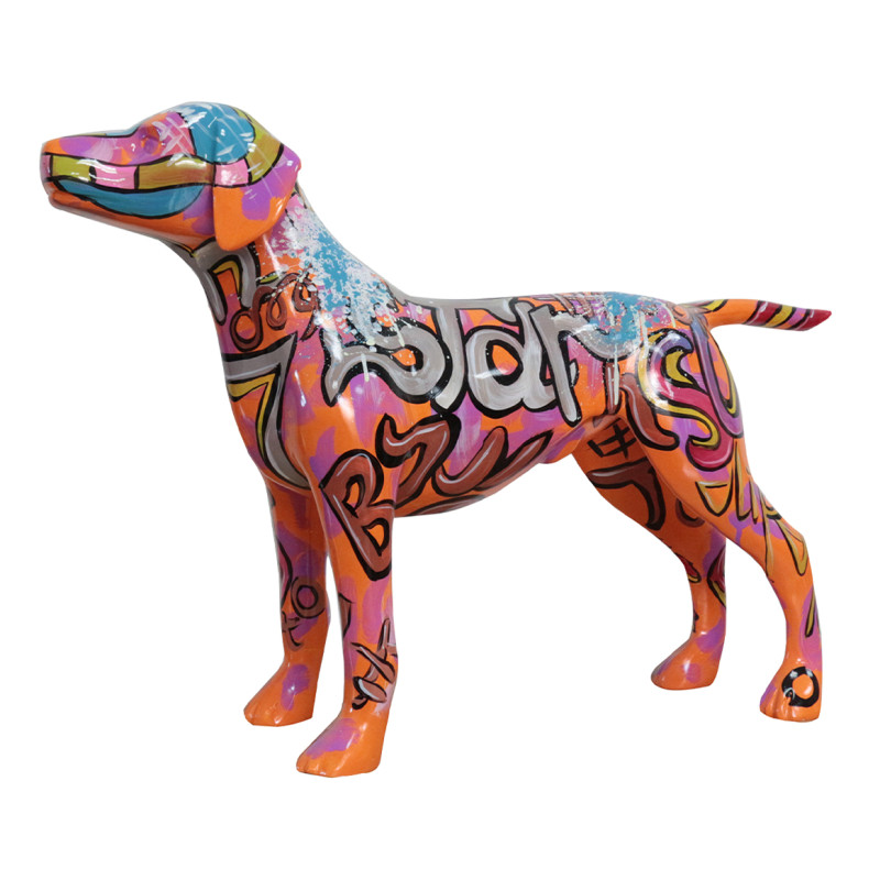 Statue chien labrador orange avec graffiti multicolore L76 cm - JASPER