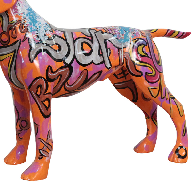 Statue chien labrador orange avec graffiti multicolore L76 cm - JASPER