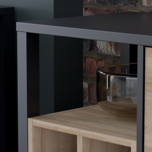 Buffet L94 cm décor noir et effet chêne avec poignée noir - MODE