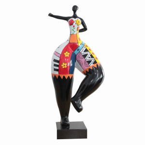 Statue femme bras tendu avec dessins multicolores H68 cm - FRAUEN DRAW
