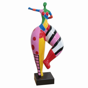 Statue femme debout en résine avec bras tendu et peintures multicolores  27 x 68 x 19 cm - FRAUEN HARLEY