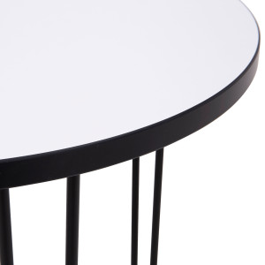 Table basse ronde diamètre 60 cm décor blanc uni et 4 pieds épingles en métal noir - LINDY