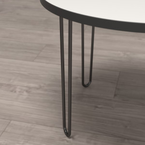 Table basse ronde diamètre 60 cm décor blanc uni et 4 pieds épingles en métal noir - LINDY