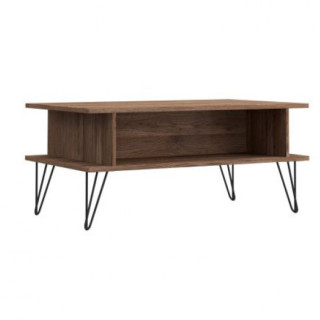 Table basse rectangulaire L. 100 cm décor chêne 2 niches pieds épingles métal noir - KAY