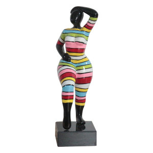 Statue femme pose mannequin rayures multicolores H35 cm - LADY STRIPE
