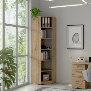Etagère bibliothèque d'angle L.62 cm avec 5 tablettes décor chêne rustique - MARIE