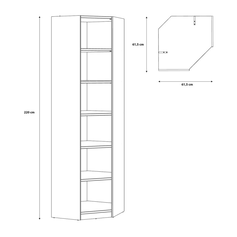 Etagère bibliothèque d'angle L.62 cm avec 5 tablettes décor chêne rustique - MARIE