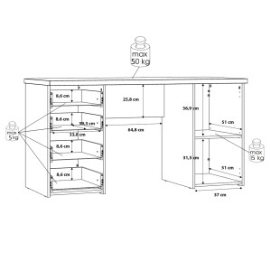 Bureau droit L. 145 cm 1 porte 4 tiroirs décor chêne rustique et poignées métal gris - MARIE