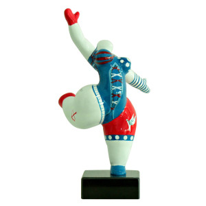 Statue femme jambe levée avec motif bleu et rouge H33 cm - LADY PIRATE