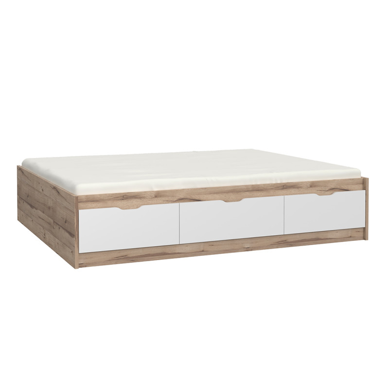 Cadre de lit 140x190 cm avec sommier et rangements blanc et bois