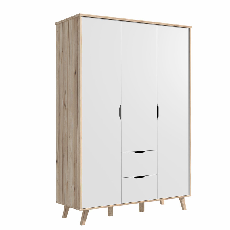 Dressing & Rangement Blanc - Chêne - 3 Portes / 2 Tiroirs pour chambre  adulte