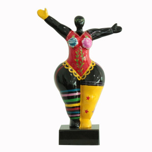 Statue femme bras levés avec peinture abstraite H34 cm - LADY CIRCUS