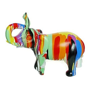 Statue éléphant avec coulures noir et multicolore H51 cm - DUMBO 03