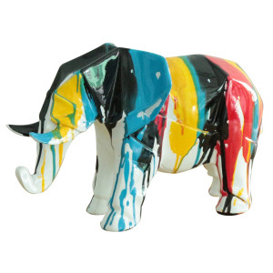 Statue éléphant géométrique coulure noir multicolore H21 cm - DUMBO 02