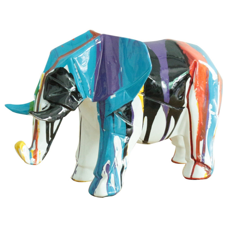 Statue éléphant géométrique coulure noir multicolore H21 cm - DUMBO 03