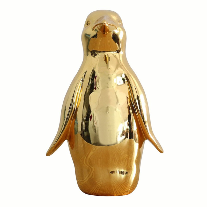 Statue pingouin en résine avec peinture chrome doré H30 cm - ROOKIE 03