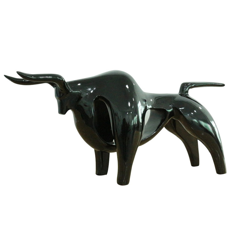 Sculpture taureau minimaliste peinture noir laqué L68 cm - TAURUS 2