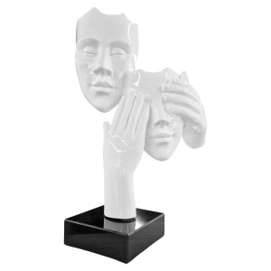 Statue 2 visages blancs dont un avec mains sur les yeux H51 cm - MASK